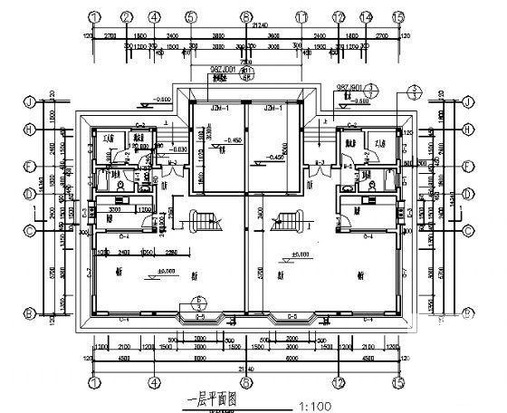 3层双拼别墅建筑CAD施工图纸 - 2