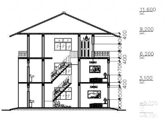 3层瓦屋顶住宅楼建筑CAD图纸 - 4