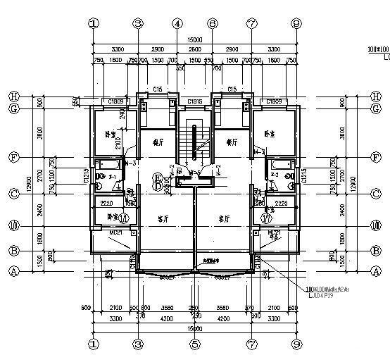 砌体结构双联排4层住宅楼建筑施工CAD图纸 - 3