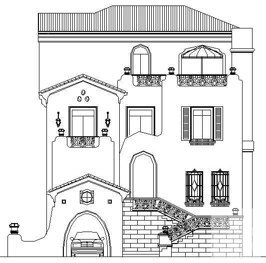 砖混结构3层山体别墅建筑方案设计CAD图纸 - 3