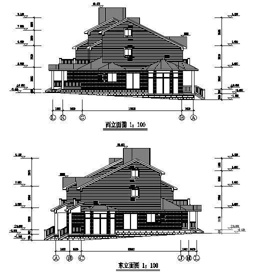 简单小型三联3层别墅建筑CAD图纸案图纸 - 2