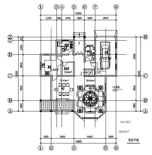砖混结构3层别墅建筑方案设计CAD施工图纸 - 1