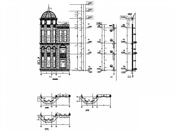 框架结构4层欧式风格综合楼幕墙CAD施工图纸 - 1