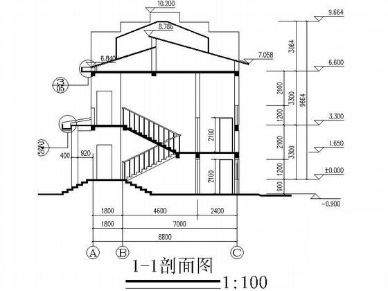 2层现代风格小型徽派办公楼建筑施工CAD图纸(含6张图纸) - 1