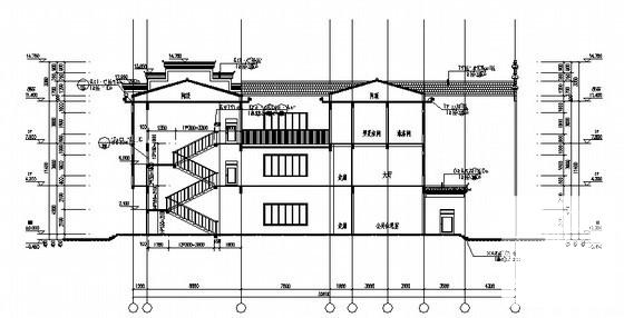 3层中式风格仿徽派物业办公楼建筑CAD施工图纸 - 4