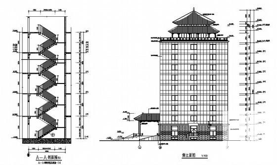 框架结构9层中式仿古综合大楼建筑CAD施工图纸 - 3