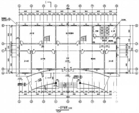 工厂4层现代风格砌体结构办公楼建筑施工CAD图纸(含[建筑设计说明) - 1