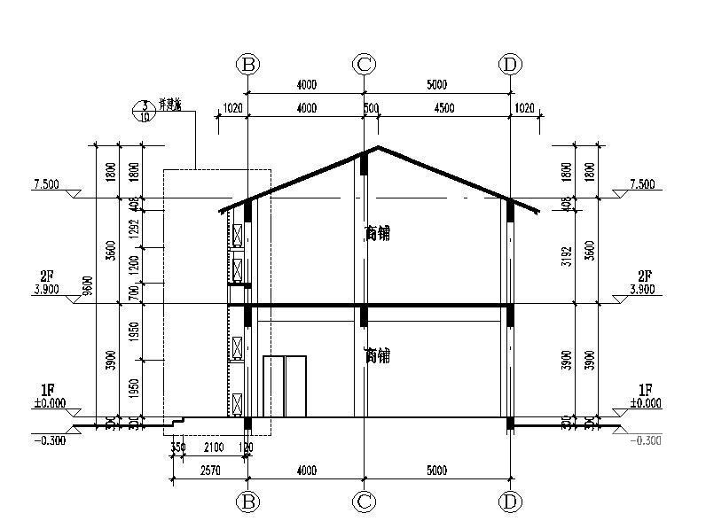 两层红瓦屋面商业建筑施工CAD图纸 - 1