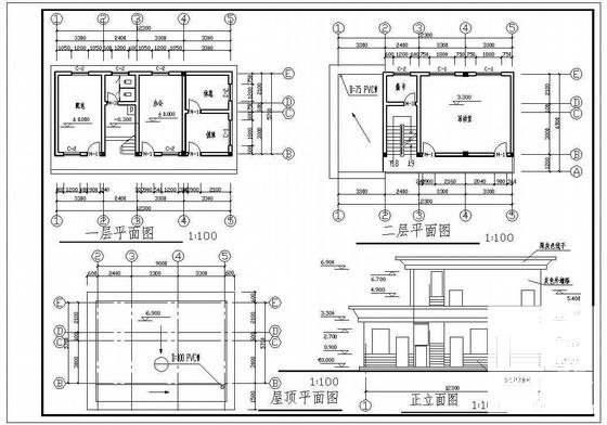 精美2层管理用房建筑结构CAD施工图纸 - 1