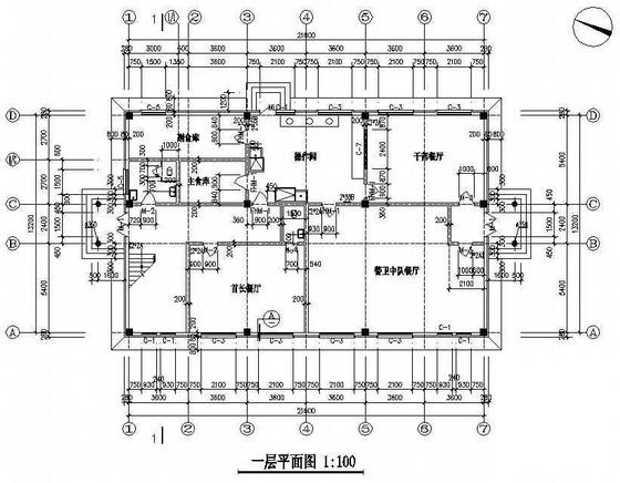 2层武警办公楼建筑CAD图纸(框架结构) - 2