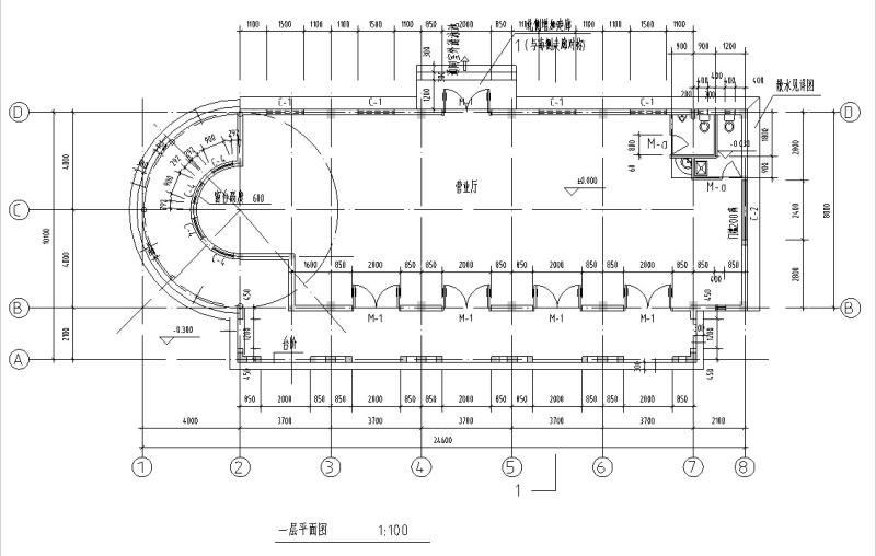 西班牙风格独栋单层售楼处建筑设计方案CAD施工图纸(钢筋混凝土结构) - 1