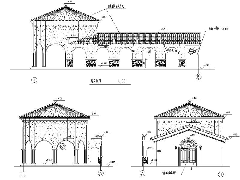 西班牙风格独栋单层售楼处建筑设计方案CAD施工图纸(钢筋混凝土结构) - 2