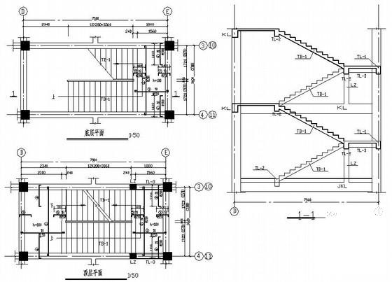 6层框架结构教学综合楼结构CAD施工图纸（坡屋面中学教学综合楼） - 3