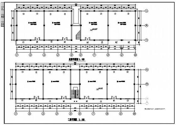 单位两层框架库房建筑结构CAD施工图纸(基础平面图) - 1