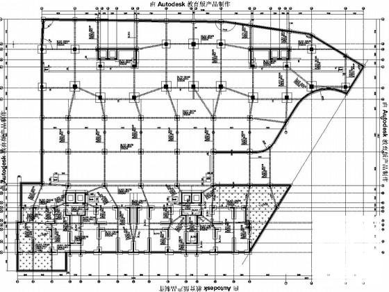18层框剪结构商住楼结构CAD施工图纸（条形基础）(平面布置图) - 4