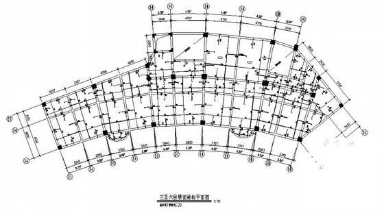 8层框架结构办公楼结构CAD施工图纸（扇形）(人工挖孔桩) - 1