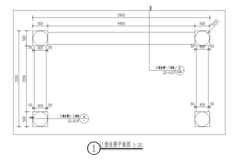 特色花钵U型坐凳详图纸设计 - 1