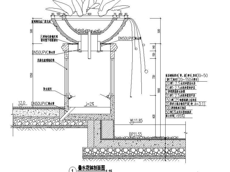特色叠水花钵大样图纸设计 - 1