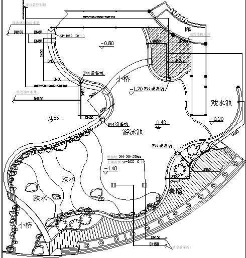 花园泳池平面详施工大样图布置图 - 1