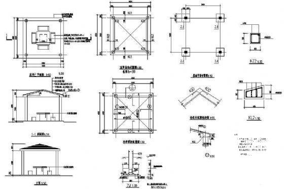 小区凉亭二详图纸平面图,剖面图,立面图 - 2