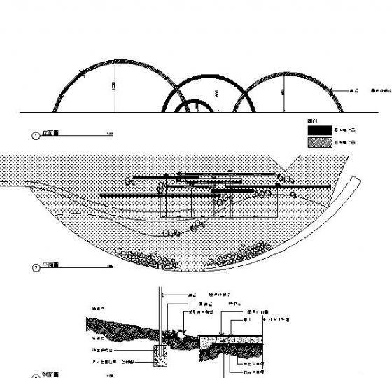 小区弧形雕塑施工设计平面图及立面图 - 1