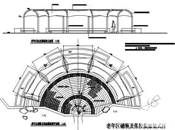 老年活动区铺装及张拉膜设计大样平面图及立面图 - 2