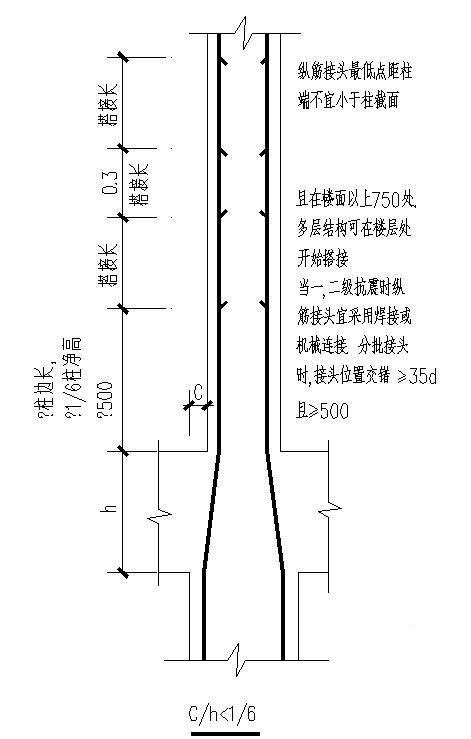 柱变截面处纵筋构造图 - 1