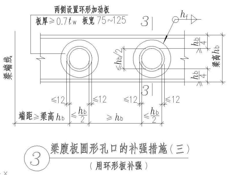 梁腹板圆形孔口节点构造详图补强措施 - 1