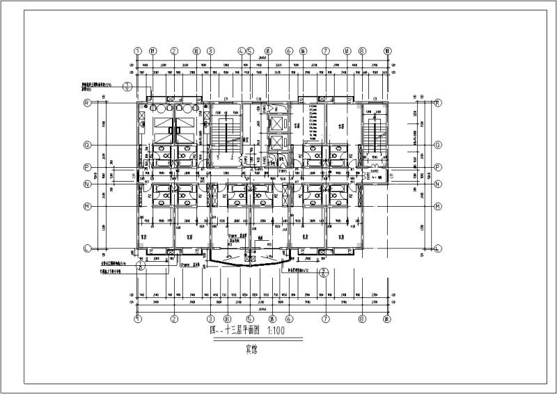金沙江欧式高层宾馆建筑设计CAD施工图纸(钢筋混凝土结构) - 5