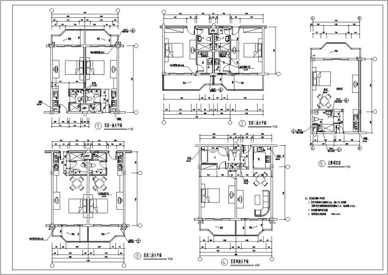 多层度假中心酒店建筑设计CAD施工图纸（框架结构） - 3