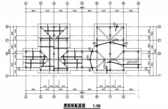 3层筏型基础框架结构别墅结构CAD施工图纸(楼梯配筋图) - 1