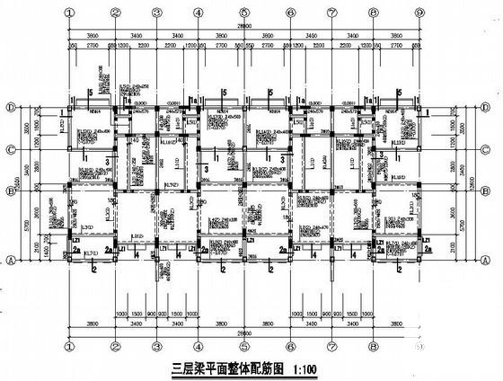 3层筏型基础框架结构别墅结构CAD施工图纸(楼梯配筋图) - 2