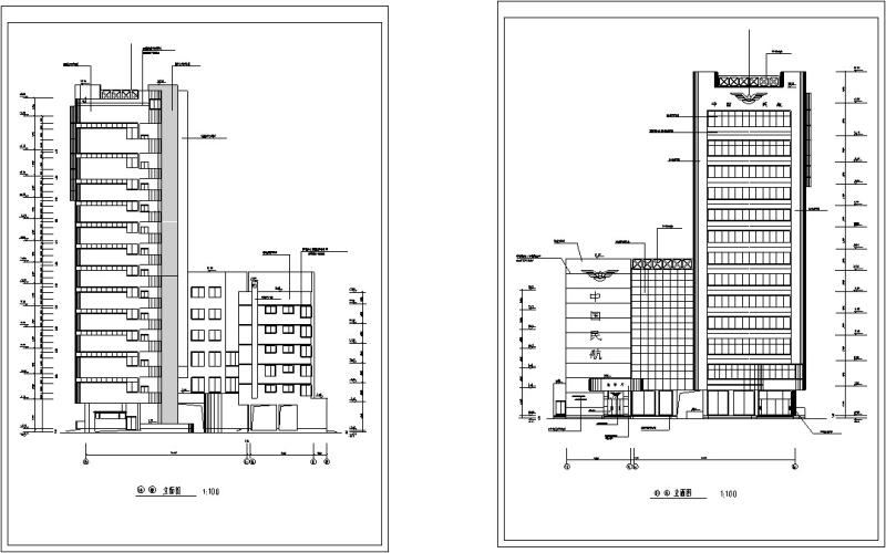 民航酒店高层宾馆建筑设计CAD施工图纸（）（框架核心筒结构） - 5