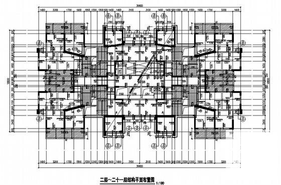 剪力墙结构住宅楼结构CAD施工图纸（21层筏板基础） - 1