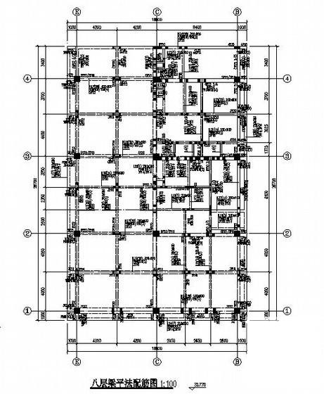 框架结构住宅楼结构CAD施工图纸（8层桩基础）(梁平法配筋图) - 1