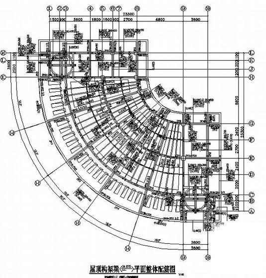 扇形框架人工挖孔桩基结构CAD施工图纸(带水池) - 1