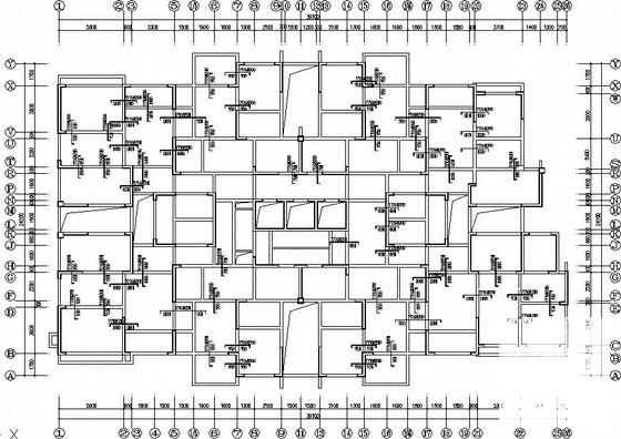 33层剪力墙住宅楼结构CAD施工图纸（桩基础）(底板平面图) - 1