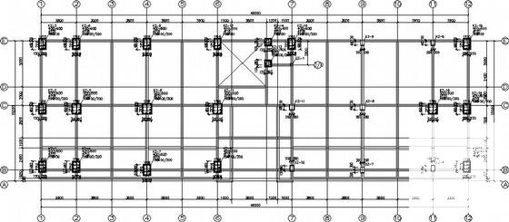 局部4层框架车间办公楼结构CAD施工图纸(平面布置图) - 1