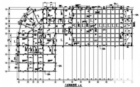 8层框架结构办公综合楼结构CAD施工图纸(平面布置图) - 3