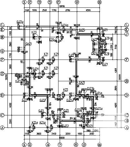 坡屋顶异形柱框架别墅结构CAD施工图纸(平面布置图) - 2