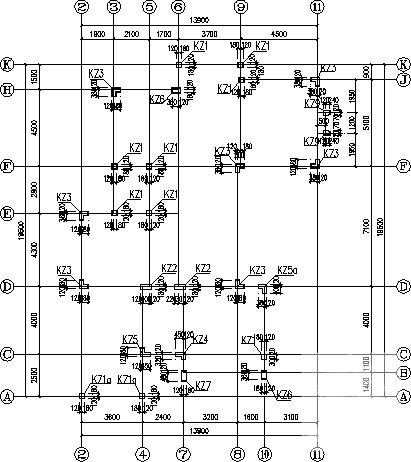 坡屋顶异形柱框架别墅结构CAD施工图纸(平面布置图) - 3