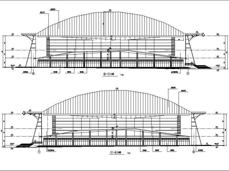 大学后现代体育馆建筑设计方案（效果图纸及CAD施工图纸）(钢筋混凝土结构) - 2