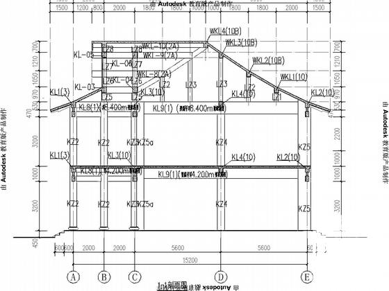 两层坡屋顶框架景观餐厅结构CAD施工图纸(平面布置图) - 5
