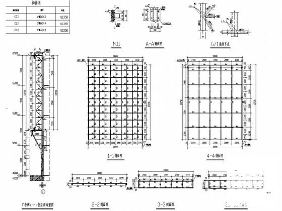 财富商业广场钢结构广告牌结构CAD施工图纸 - 1