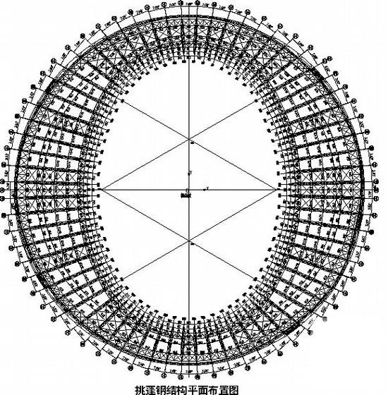 悬挑空间桁架体育场钢结构CAD施工图纸（7度抗震）(平面布置图) - 2