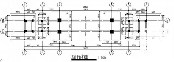 框架结构医院大门结构CAD施工图纸（桩基础）(平面布置图) - 1