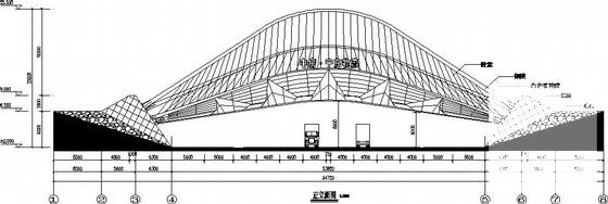 物流园大门双钢拱-索膜组合结构CAD施工图纸(平面布置图) - 1
