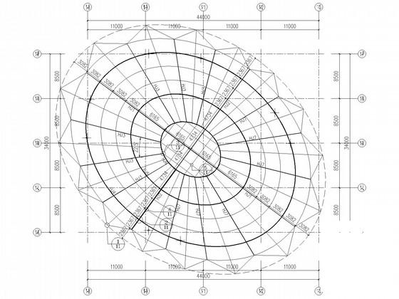 44米跨莲花型采光顶管桁架结构CAD施工图纸(总平面布置图) - 2