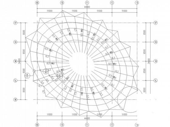 44米跨莲花型采光顶管桁架结构CAD施工图纸(总平面布置图) - 3