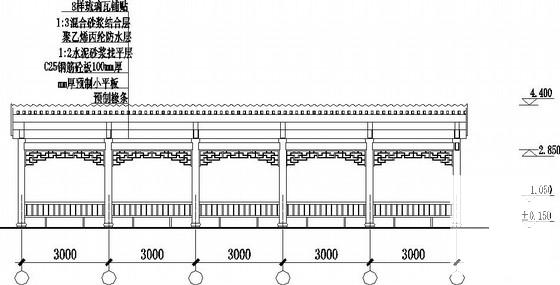 仿古长廊建筑结构CAD施工图纸(基础平面图) - 2